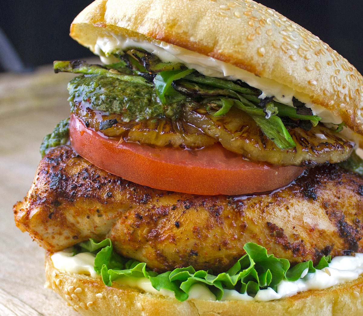 Spicy Chicken Breast Sandwich with Grilled Pineapple Armanino Foodservice